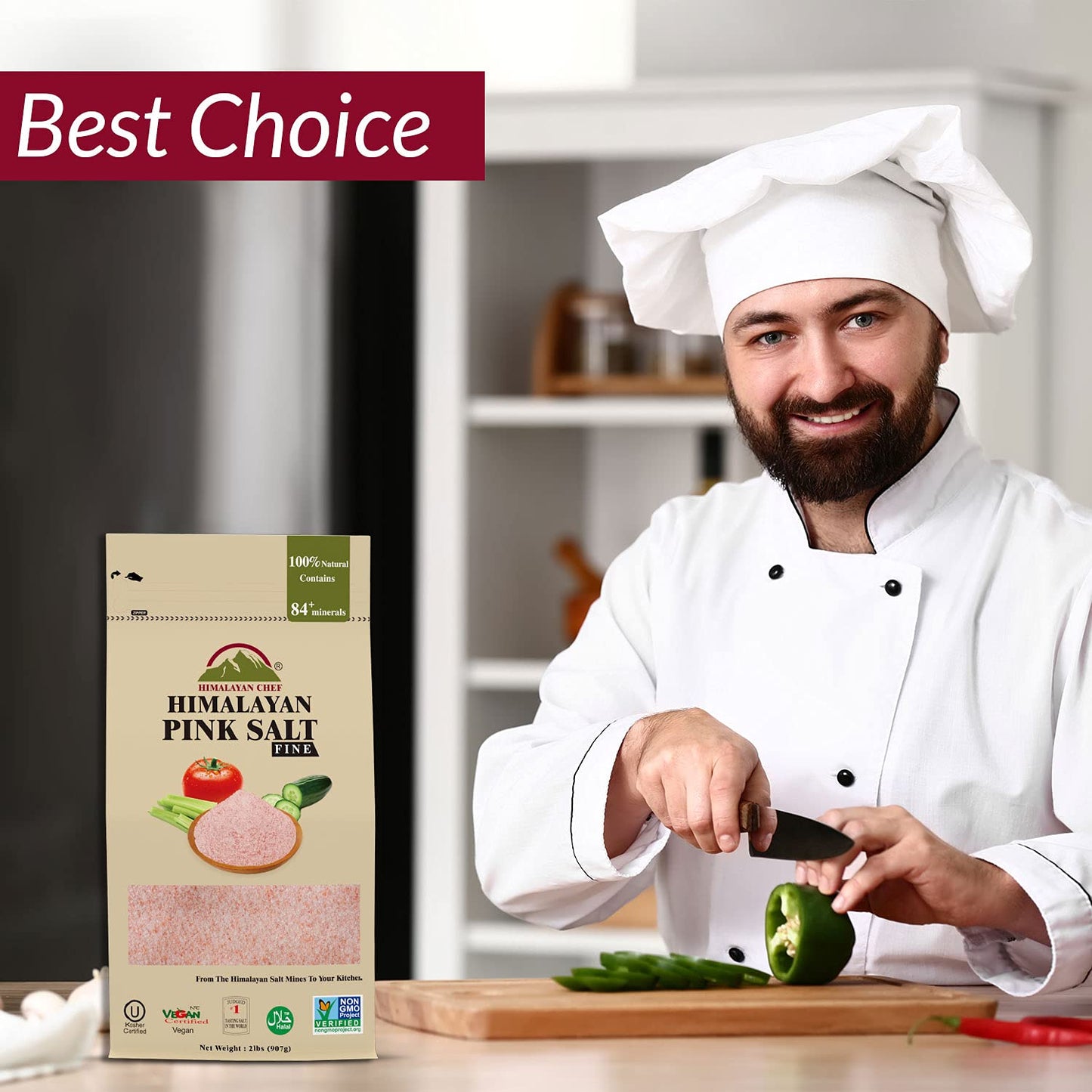 Himalayan Chef Pink Himalayan Salt, Fine Grain - 6 Lbs (6 X 1 Lb Bags), Pure, Natural, Kosher Certified, Non-Gmo, Perfect for Cooking, Seasoning, and Baking