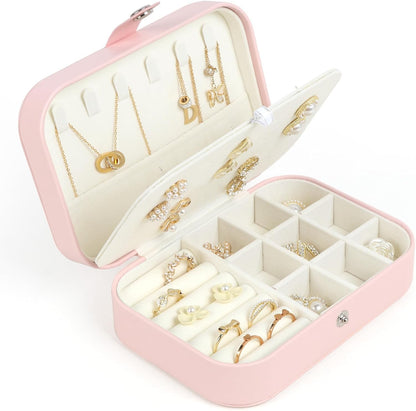 Travel Jewelry Box, Small Jewelry Organizer Boxes for Women Girls, 2 Layer Travel Jewlery Case, PU Leather Mini Portable Jewerly Storage Display Holder for Earrings, Ring, Necklaces, Bracelets Black 1