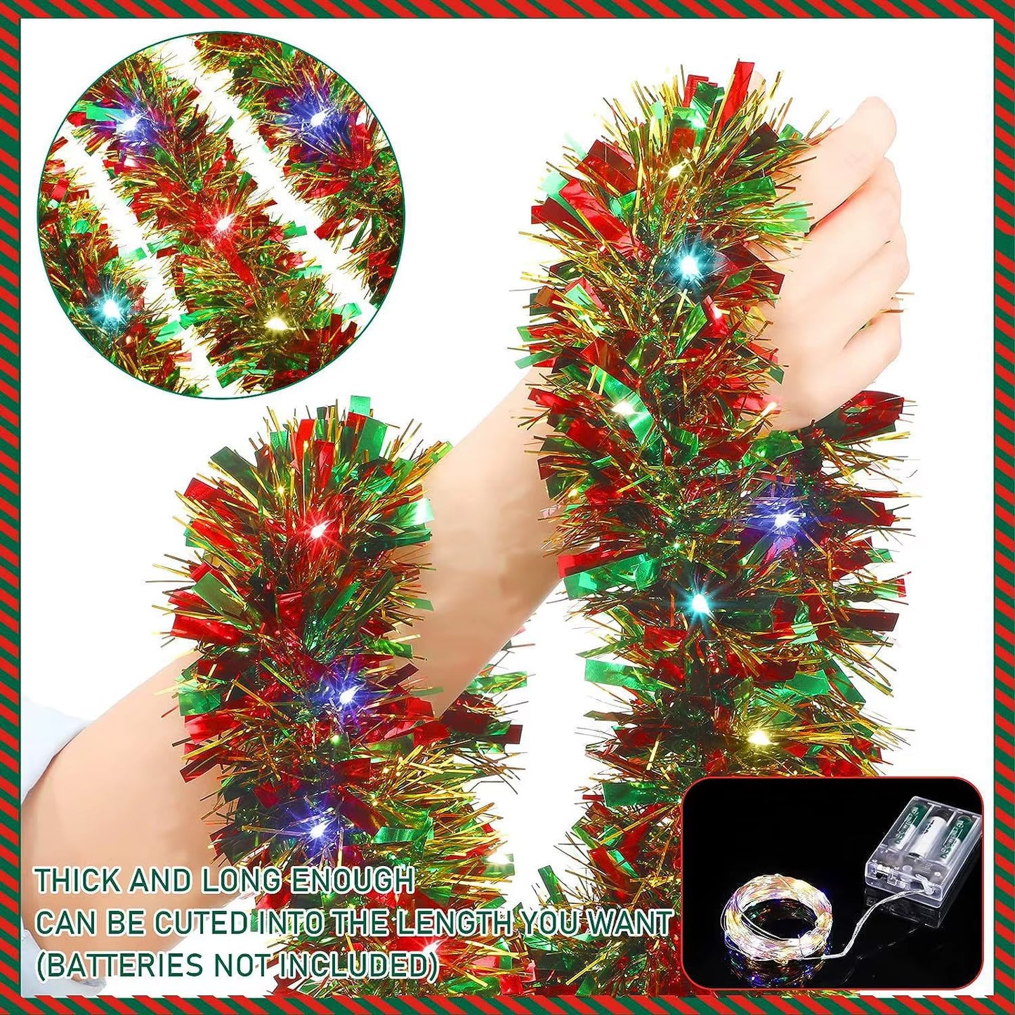Sparkle Up Your Holidays! 🎄✨ 5M Metallic Tinsel Garland with LED Lights - Perfect for Your Xmas Tree & DIY Decor! #HappyNewYear2026 #HomeDecor