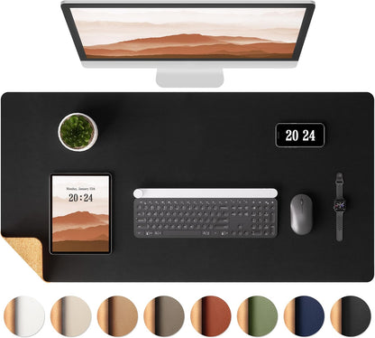 Aothia Dual-Sided Desk Pad - Leather Desk Mat, Natural Cork Desk Pad Protector, Large Mouse Pad for Desk, Waterproof Desk Blotter Pad, Desk Writing Pad for Office Work/Home, Apricot(25.6"X13.7")