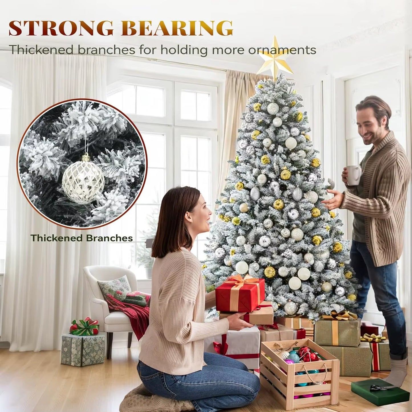 Transform your holidays with our 9-Foot Snow Flocked Prelit Christmas Tree! 🎄✨ Easy setup with a remote and stunning hinged pine design! #HolidayMagic #ChristmasTree