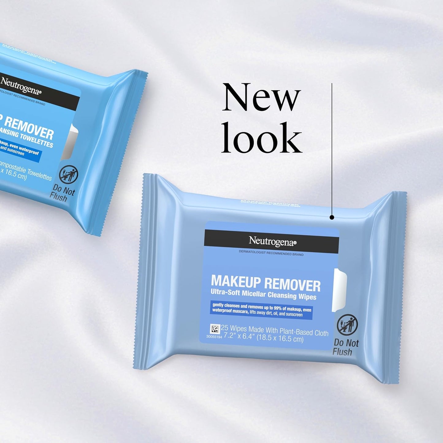 Makeup Remover Wipes Micellar Alcohol-Free Face Towelettes Remove Waterproof Mascara & Oil, Compostable 100% Plant-Based Cloth, Dermatologist & Ophthalmologist Tested, Twin Pack 2 X 25 Ct
