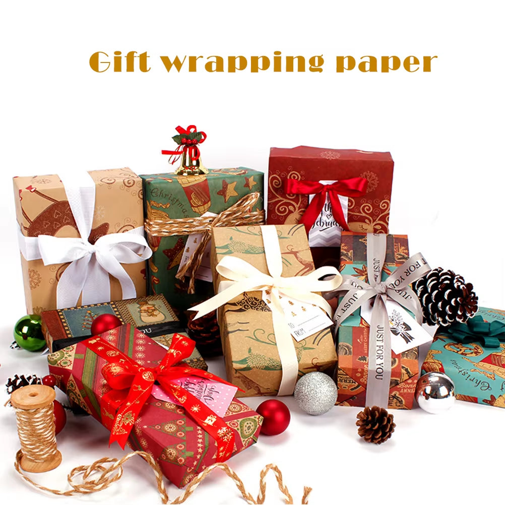 Get Festive with 9 Sheets of Christmas Kraft Gift Wrapping Paper for Your Holiday Celebrations! 🎄🎁✨