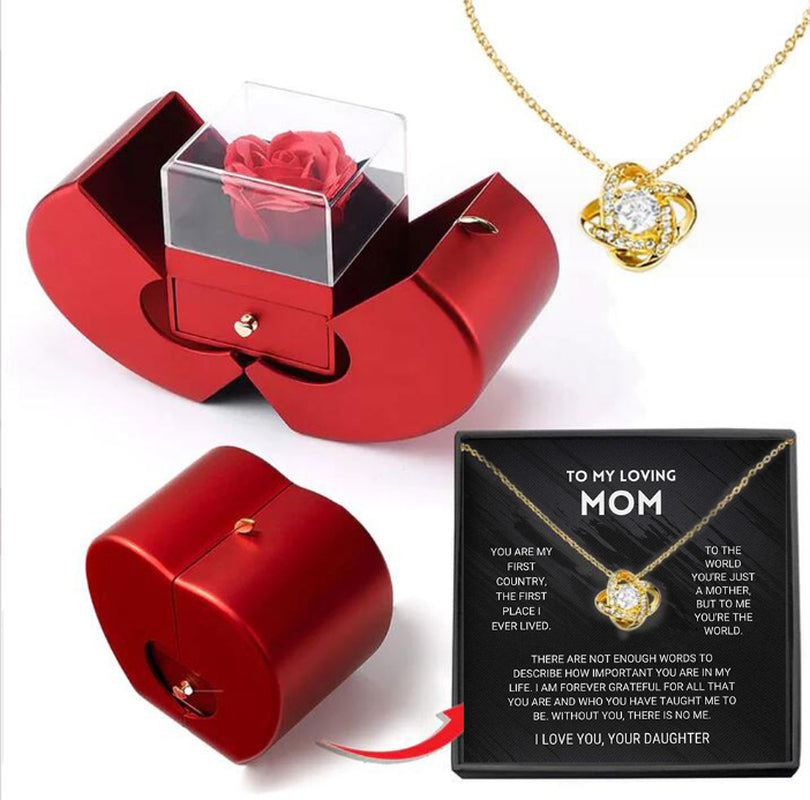 Surprise Her with a Stunning Red Apple Jewelry Box! Perfect for Mother's Day, Valentine's Day, or Christmas - Featuring an Eternal Rose and Beautiful Necklace! 🌹✨💖