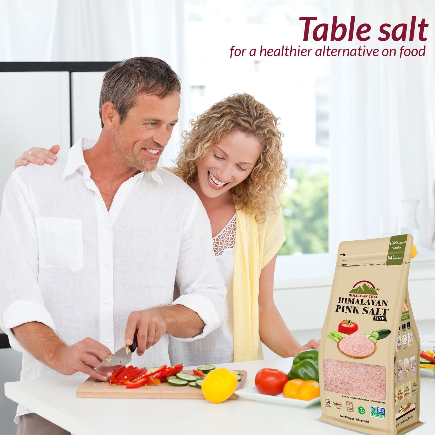 Himalayan Chef Pink Himalayan Salt, Fine Grain - 6 Lbs (6 X 1 Lb Bags), Pure, Natural, Kosher Certified, Non-Gmo, Perfect for Cooking, Seasoning, and Baking