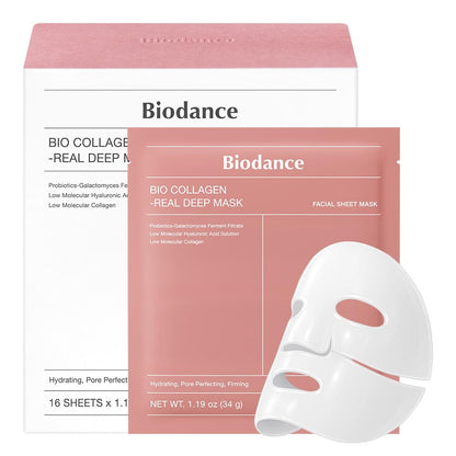 Bio-Collagen Real Deep Mask, Hydrating Overnight Hydrogel Mask, Pore Minimizing, Elasticity, Plumping Improvement, Korean Skincare, Stocking Stuffers for Teen Girls | 1.19Oz(34G) X 4Ea