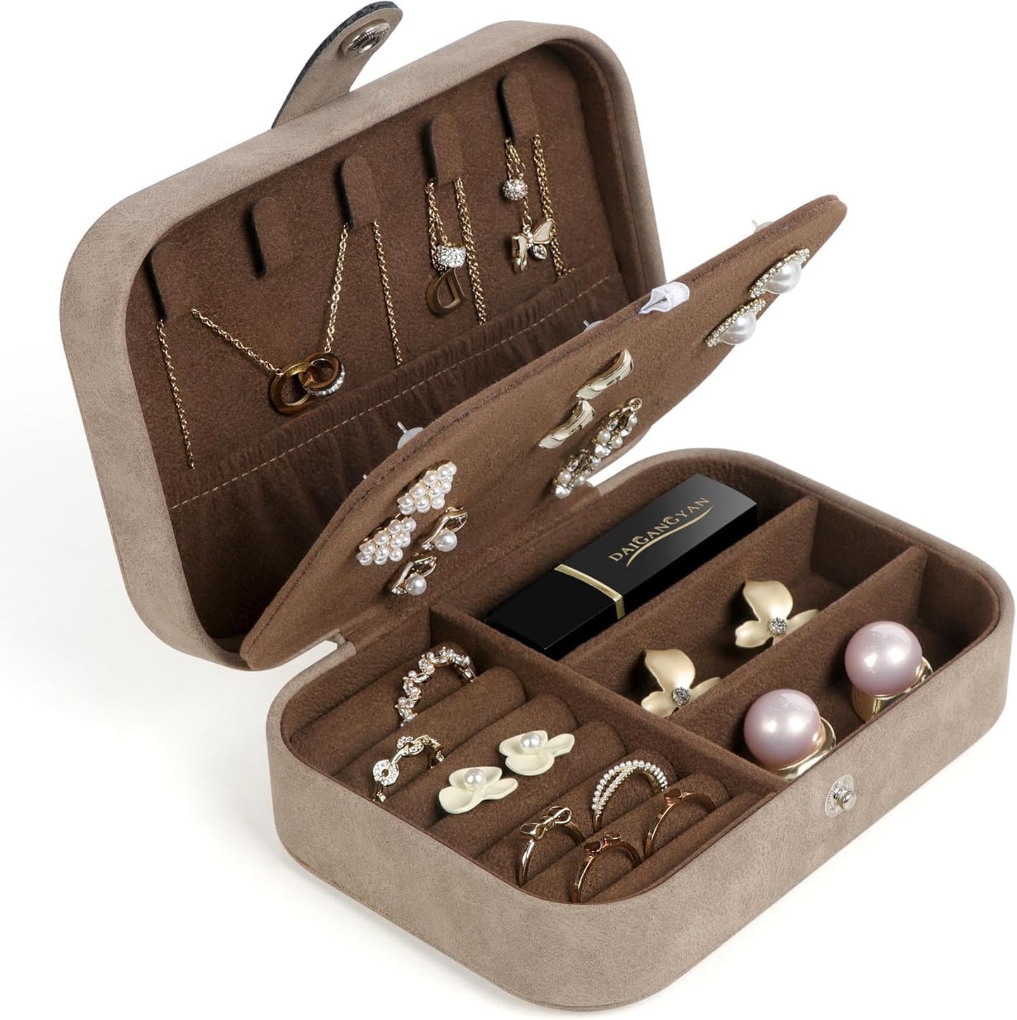 Travel Jewelry Box, Small Jewelry Organizer Boxes for Women Girls, 2 Layer Travel Jewlery Case, PU Leather Mini Portable Jewerly Storage Display Holder for Earrings, Ring, Necklaces, Bracelets Black 1