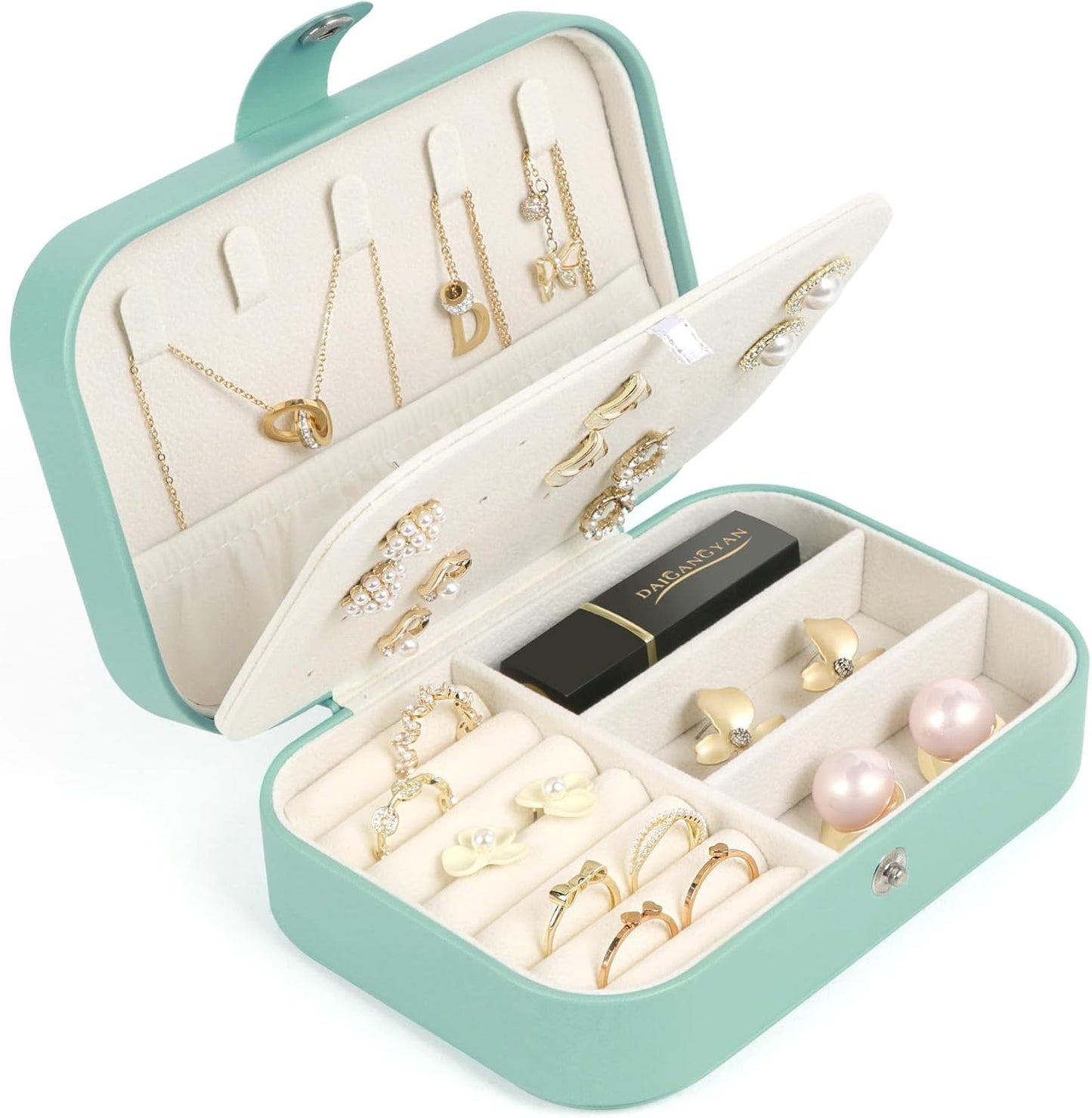 Travel Jewelry Box, Small Jewelry Organizer Boxes for Women Girls, 2 Layer Travel Jewlery Case, PU Leather Mini Portable Jewerly Storage Display Holder for Earrings, Ring, Necklaces, Bracelets Black 1