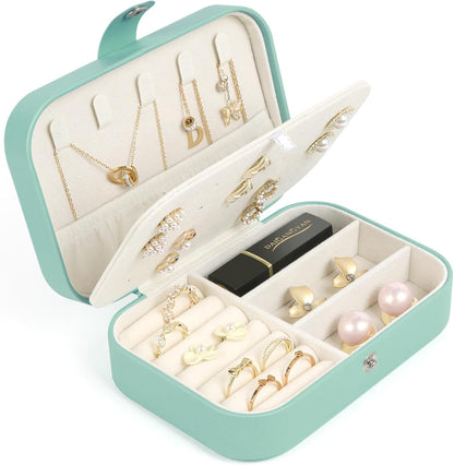 Travel Jewelry Box, Small Jewelry Organizer Boxes for Women Girls, 2 Layer Travel Jewlery Case, PU Leather Mini Portable Jewerly Storage Display Holder for Earrings, Ring, Necklaces, Bracelets Black 1