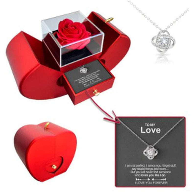 Surprise Her with a Stunning Red Apple Jewelry Box! Perfect for Mother's Day, Valentine's Day, or Christmas - Featuring an Eternal Rose and Beautiful Necklace! 🌹✨💖