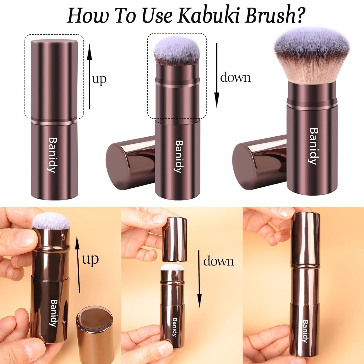Get Flawless Skin On-the-Go with Our Retractable Kabuki Makeup Brush! Perfect for Foundation, Blush, and Bronzer - Cruelty-Free & Travel-Friendly!💖✨