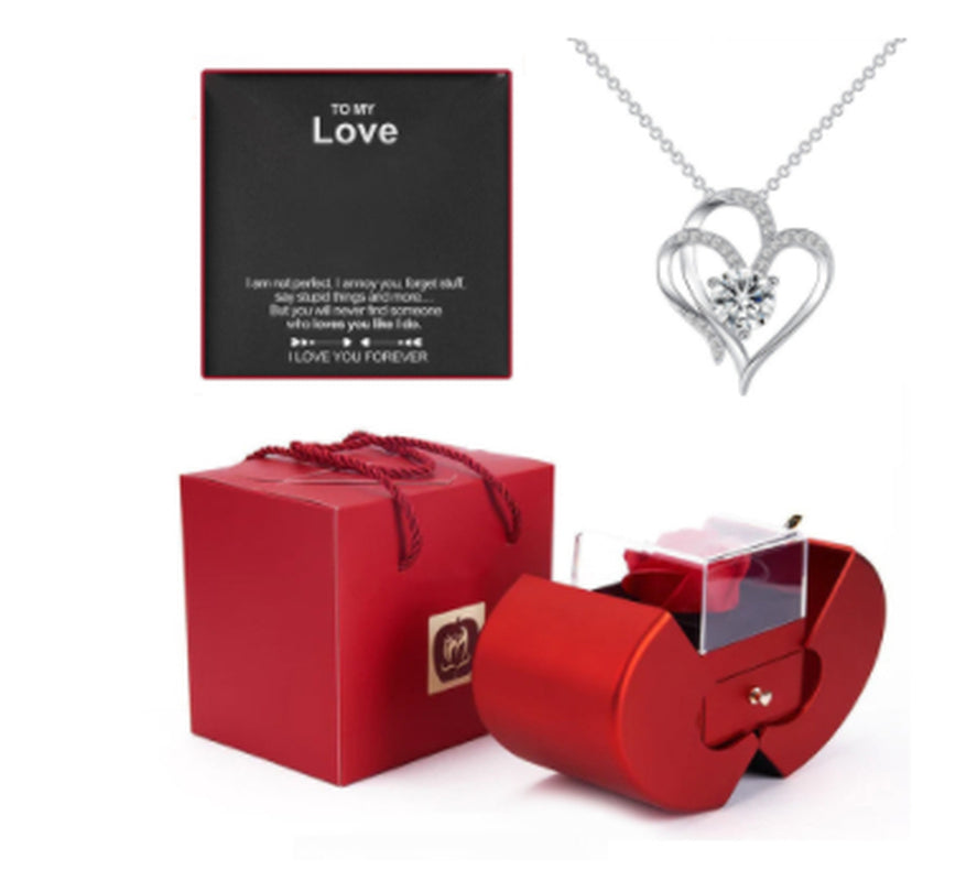 Surprise Her with a Stunning Red Apple Jewelry Box! Perfect for Mother's Day, Valentine's Day, or Christmas - Featuring an Eternal Rose and Beautiful Necklace! 🌹✨💖
