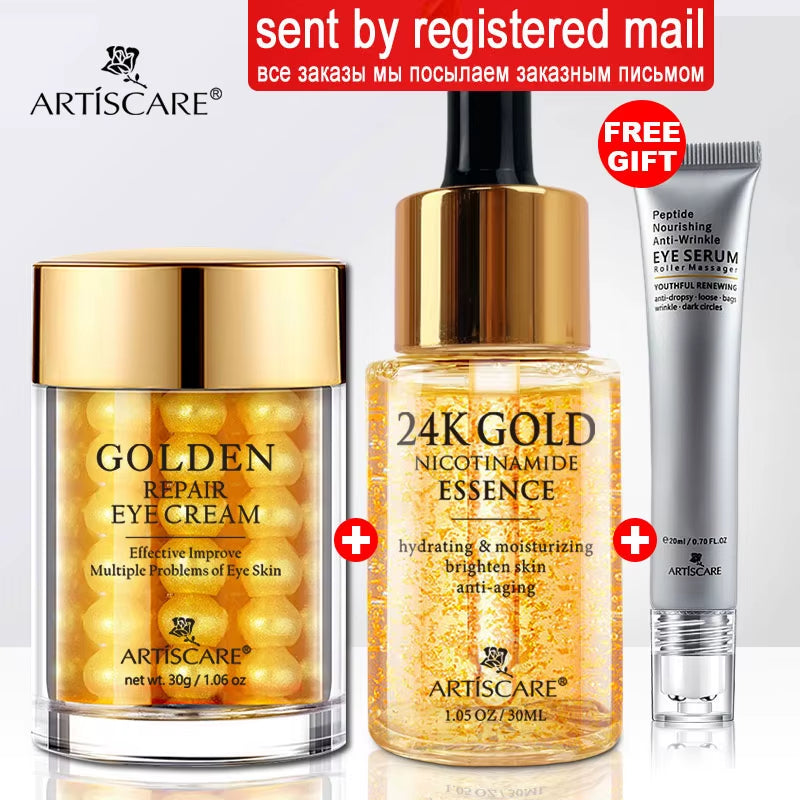 Glow Up with Our 24K Gold Skincare Set! ✨✨ Say Goodbye to Dark Circles with Our Moisturizing Cream & Serum! 💖 #SkincareGoals #LuxuryBeauty