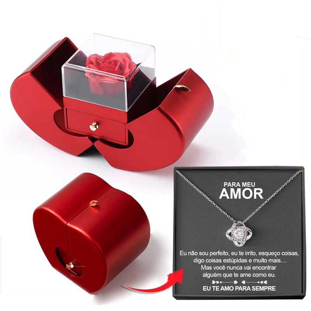 Surprise Her with a Stunning Red Apple Jewelry Box! Perfect for Mother's Day, Valentine's Day, or Christmas - Featuring an Eternal Rose and Beautiful Necklace! 🌹✨💖