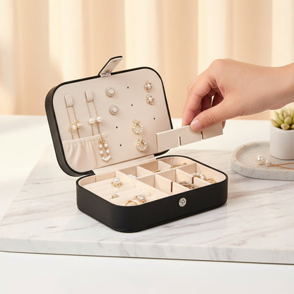 Travel Jewelry Box, Small Jewelry Organizer Boxes for Women Girls, 2 Layer Travel Jewlery Case, PU Leather Mini Portable Jewerly Storage Display Holder for Earrings, Ring, Necklaces, Bracelets Black 1