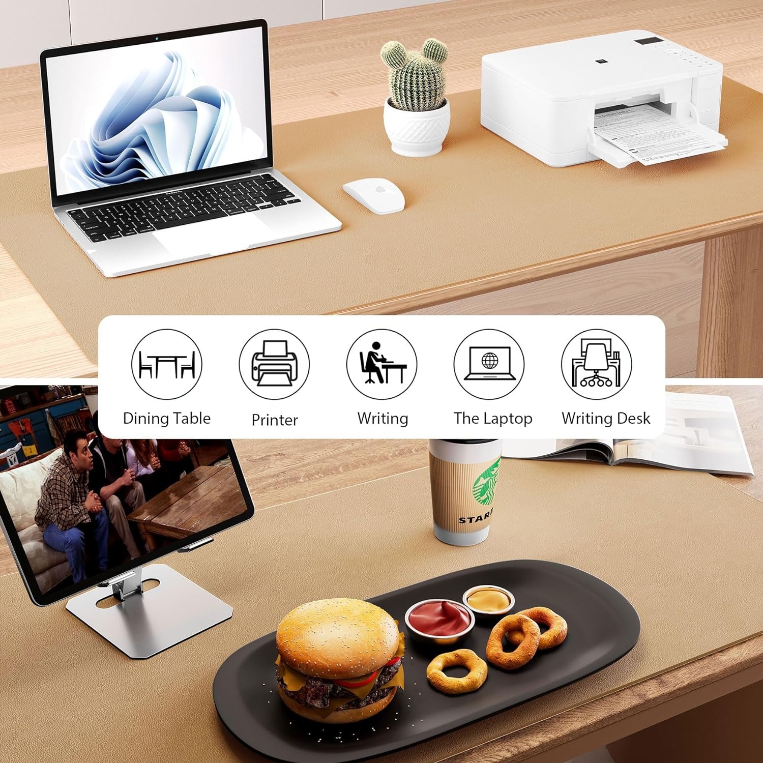 Aothia Dual-Sided Desk Pad - Leather Desk Mat, Natural Cork Desk Pad Protector, Large Mouse Pad for Desk, Waterproof Desk Blotter Pad, Desk Writing Pad for Office Work/Home, Apricot(25.6"X13.7")