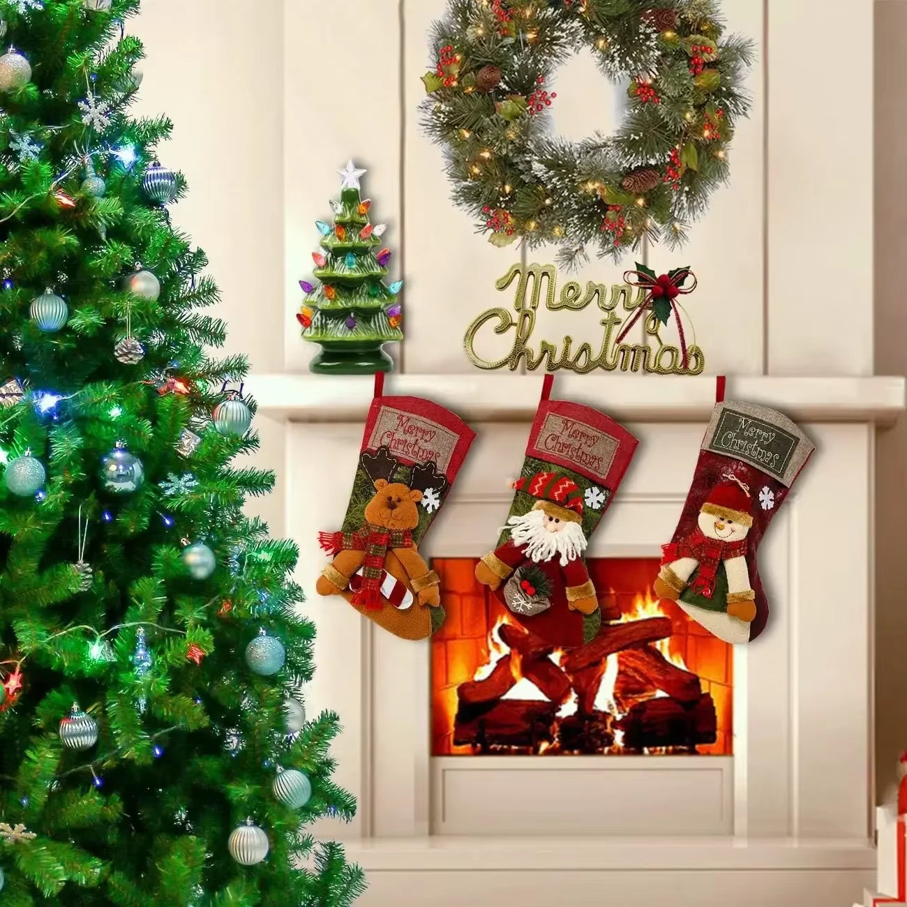 Get Festive with Our Classic Large Christmas Stockings Featuring Santa, Snowman, and Reindeer! Perfect for Family Holiday Cheer! 🎄✨