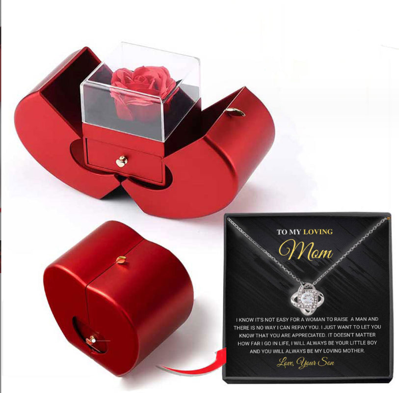 Surprise Her with a Stunning Red Apple Jewelry Box! Perfect for Mother's Day, Valentine's Day, or Christmas - Featuring an Eternal Rose and Beautiful Necklace! 🌹✨💖