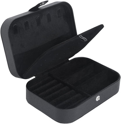 Travel Jewelry Box, Small Jewelry Organizer Boxes for Women Girls, 2 Layer Travel Jewlery Case, PU Leather Mini Portable Jewerly Storage Display Holder for Earrings, Ring, Necklaces, Bracelets Black 1