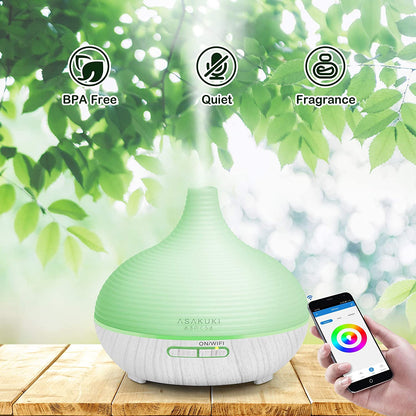 Smart Wifi Essential Oil Diffuser with 4 Essential Oils Set, 2021 Upgrated 300Ml Diffuser with 7 LED Lights