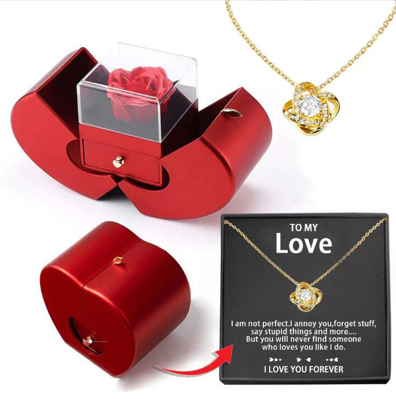 Surprise Her with a Stunning Red Apple Jewelry Box! Perfect for Mother's Day, Valentine's Day, or Christmas - Featuring an Eternal Rose and Beautiful Necklace! 🌹✨💖