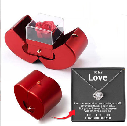Surprise Her with a Stunning Red Apple Jewelry Box! Perfect for Mother's Day, Valentine's Day, or Christmas - Featuring an Eternal Rose and Beautiful Necklace! 🌹✨💖