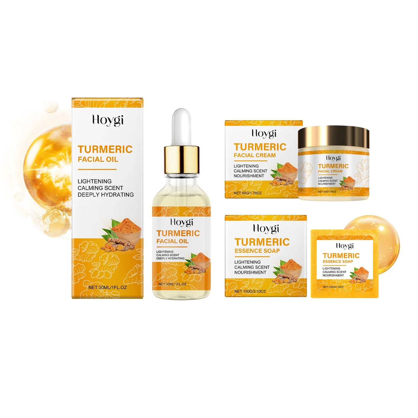 Glow Up with Our Turmeric Skincare Set! 🌟 Say goodbye to acne and dark spots while hydrating your skin with our moisturizing face cream and brightening serum! 💛✨