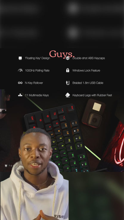 Level up your gaming setup with the Phantom 87 Key RGB Mechanical Keyboard featuring Outemu RED Switches! 🌈✨ #GamingGear #MechanicalKeyboard